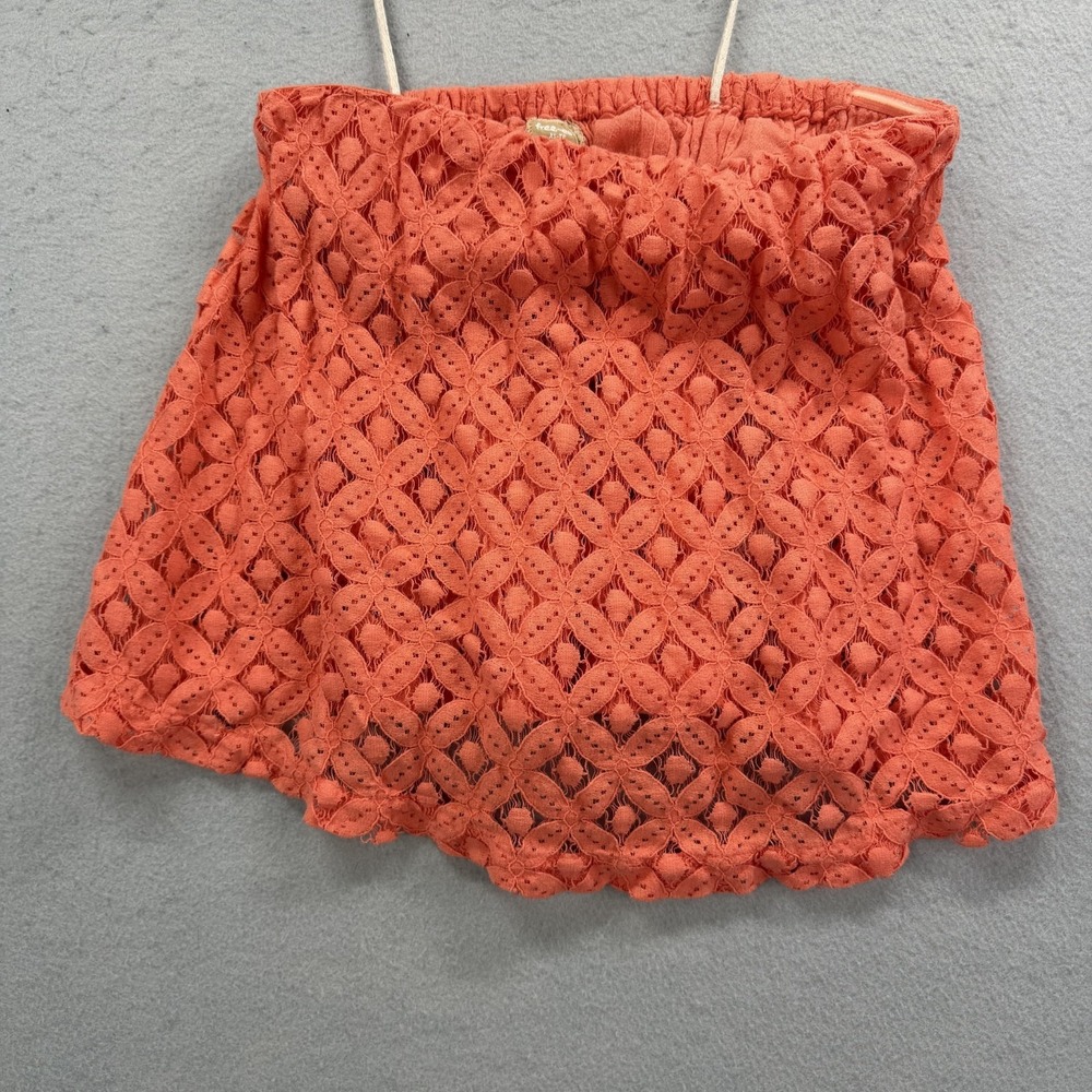 Free People Free-Est‎ Crochet Mini Skirt Womens XS Coral Orange Semi Sheer Beach